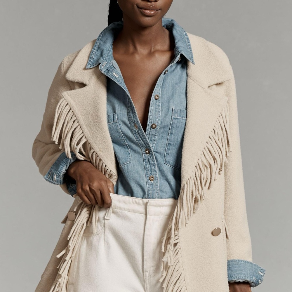 New with Tags NVLT Cream Teddy Jacket with Elegant Fringe